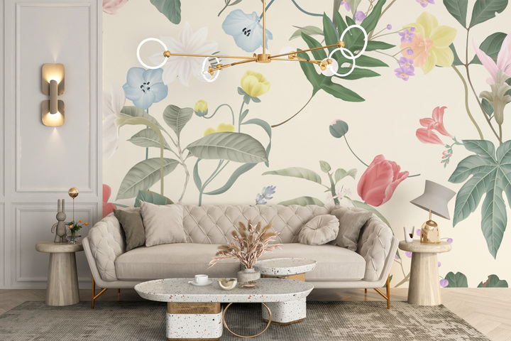 Transform Your Living Room with Lush Botanical Wall Murals