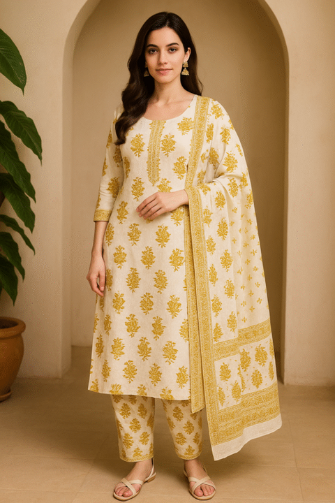 Shripali Pure Malmal Cotton Kurta Pant Set with Dupatta - Shripa